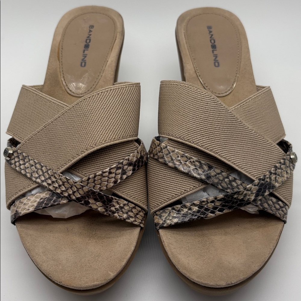 Bandolino Donovan Tan and Snakeskin Slide Sandals, Size 9M‎